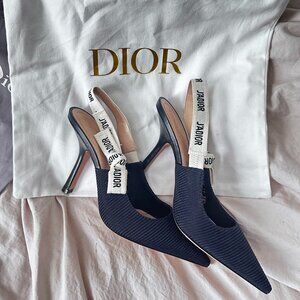 AUTHENTIC Christian Dior J'Adior Slingback Pump Black Technical Fabric KCC201TFL